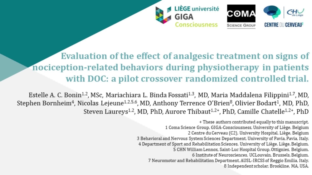 Evaluation of the effect of analgesic treatment on signs of nociception-related behaviors during physiotherapy in patients with DOC: a pilot crossover randomized controlled trial.