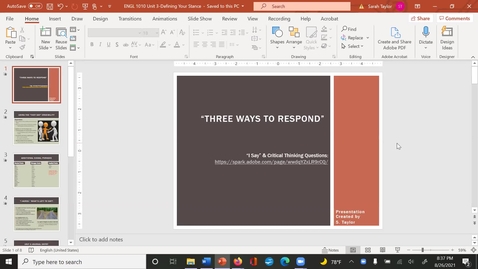 Thumbnail for ENGL 1010 Lecture Recording (Defining the I Say)