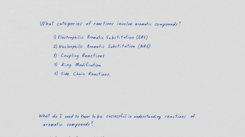 Thumbnail for entry Note May 11, 2020 Intro to electrophilic aromatic substitution (EAS)