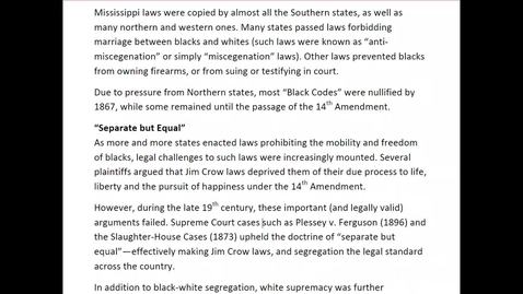 Thumbnail for ANTH 1000: Helpsheet for the Chapter: &quot;Jim Crow America: A Documentary History&quot; (Part 2)