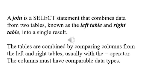 Thumbnail for entry Relational Database and SQL 5 - Join Tables