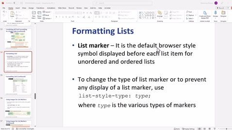 Thumbnail for Video 8 - Formatting Lists