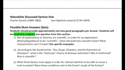 Thumbnail for entry ANTH 1020: 1st Midterm Mini Review: &quot;Three Conditions Necessary for Natural Selection&quot; (SU22)