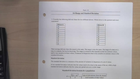 Thumbnail for Topic 32 - Range and Standard Deviation