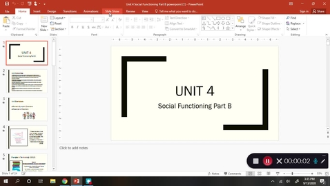 Thumbnail for entry Unit 4 RECORDED LECTURE Social Functioning Part B