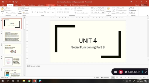 Thumbnail for Unit 4 RECORDED LECTURE Social Functioning Part B