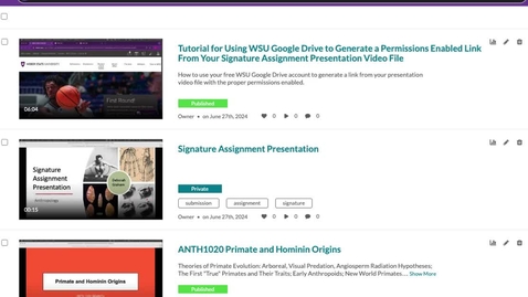 Thumbnail for Tutorial for Using WSU Kaltura to Generate a Permissions Enabled Link From Your Signature Assignmen Presentation Video File
