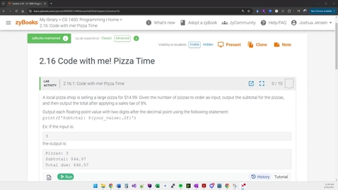 Thumbnail for 1400 Code With me! Week 2 Pizza Time
