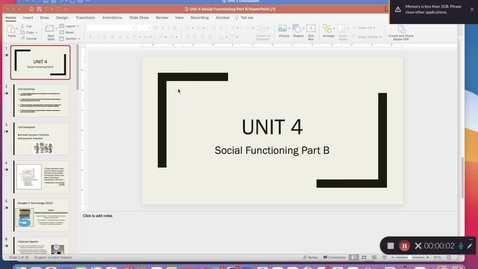 Thumbnail for Unit 4 RECORDED LECTURE Social Functioning Part B