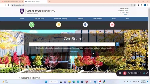 Thumbnail for Finding Known Information  screencast using Kaltura 