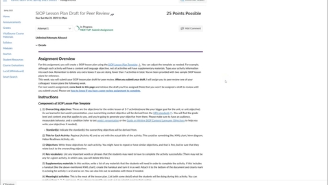 Thumbnail for SIOP lesson plan draft submission for peer review