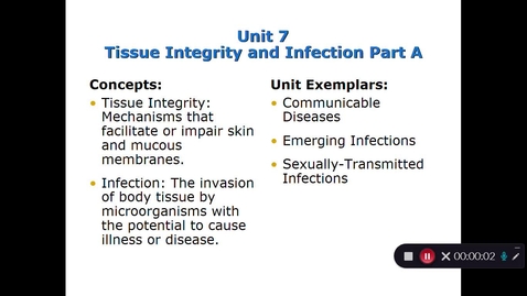 Thumbnail for entry Unit 7 RECORDED LECTURE Tissue Integrity and Infection Part A