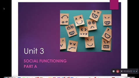 Thumbnail for Unit 3 RECORDED LECTURE 1 of 2 Social Functioning Part A