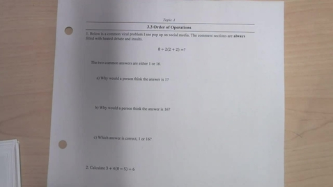 Thumbnail for entry Topic 1 - Order of Operations