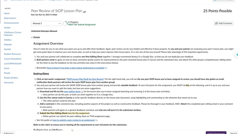 Thumbnail for SIOP Lesson Plan Peer Review explanation