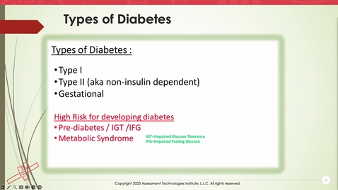 Thumbnail for Unit 11 Recorded Lecture Part 2 Diabetes Types I and II