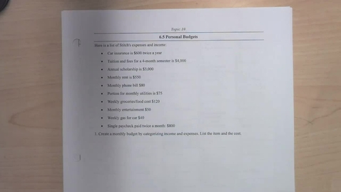 Thumbnail for Topic 10 - Personal Budgets