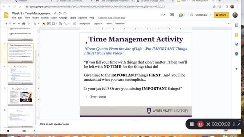 Thumbnail for entry Time Managment Resources, Tips, and Benefits Video