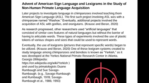 Thumbnail for ANTH 1000: Human Language and Non-Human Primates, Part 2
