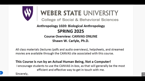 Thumbnail for ANTH 1020 ONL Audio-Visual Overview  Spring 2025