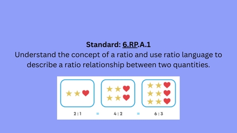 Thumbnail for Standard 6.RP.A.1 Understand the concept of a ratio and use ratio language to describe a ratio relationship between two quantities.