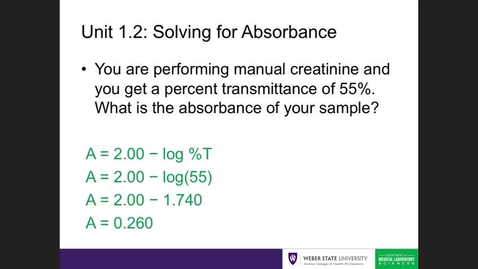 Thumbnail for MLS 2211 Unit 2 Lecture 3: Beer's Law Calculations