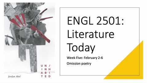 Thumbnail for ENGL 2501 Week Five Spring 2026 Recording