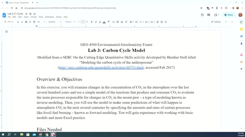 Thumbnail for entry GEO 4560 - Carbon Cycle Lab Walkthrough