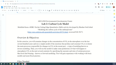 Thumbnail for GEO 4560 - Carbon Cycle Lab Walkthrough