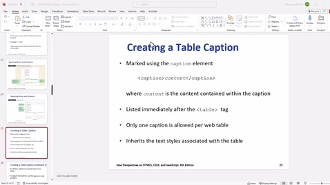 Thumbnail for Video 4 - Adding and styling a table caption