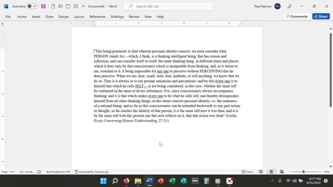 Thumbnail for Locke passage analysis on personal identity