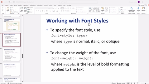 Thumbnail for Video 7 - Working with font styles