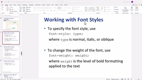 Thumbnail for entry Video 7 - Working with font styles