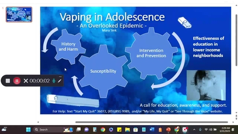 Thumbnail for entry Vaping in Adolescence:An Overlooked Epidemic - Mary Sink