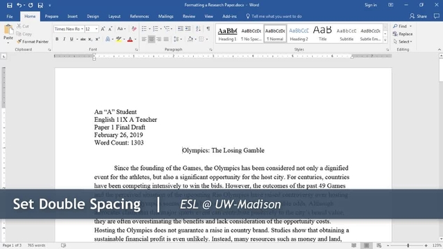 7 Set Double Spacing Formatting A Research Paper Windows Uw Madison Kaltura Mediaspace