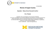 OLLI Reads: The Women of the Copper Country by Mary Doria Russell