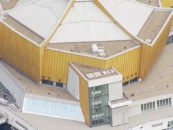 MS AERIAL ZO Shot of Philharmonic Orchestra / Berlin, Germany Stock Footage