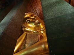 CU  View of reclining buddha / Bangkok, Thailand Stock Footage