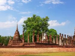 Dolly shot: Temple in Sukhothai historical park Thailand Stock Footage