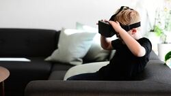 Boy Using Virtual Reality Glasses Stock Footage