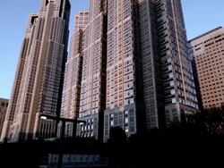 The Shinjuku City Hall in the last Sunlight, Tokyo, Japan Stock Footage