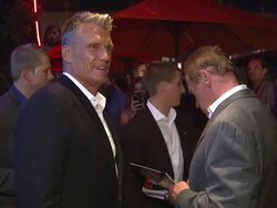 Dolph Lundgren, Arnold Schwarzenegger at Arnold Schwarzenegger celebrates the launch of his autobiography, TOTAL RECALL with a party at LA's Mixology101 on 10/5/12 in Los Angeles, CA. Stock Footage