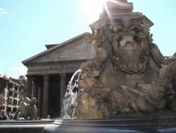 CU Fountain in front of ancient temple / Pantheon, Rome, Italy Stock Footage