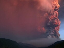 SANTIAGO DE CHILE, CHILE - JUNE 13th: The Puyehue volcano in south-central Chile, belching an ash cloud more than six miles high over the Andes and into many cities in Argentina (Footage by Ivan Konar/Latincontent/Getty Images) Stock Footage