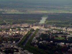 AERIAL Chateau de Versailles and grounds/ Versailles, France Stock Footage