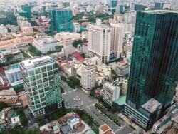 MS T/L Shot of Ho Chi Minh City downtown, City Hall / Ho Chi Minh City, Southeastern, Vietnam Stock Footage