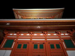 MS View of temple at night / Kouya, Wakayama, Japan Stock Footage