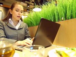 HD:Tired Businesswoman in front of the Laptop. Stock Footage
