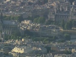 MS AERIAL View of Cathedral of Notre-Dame lies at eastern end of the Isle de la Citie / Paris, France Stock Footage