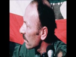 SYND 4 8 77 LEBANESE PHALANGIST COMMANDER, MAJOR HADAD, HOLDS PRESS CONFERENCE News Clip